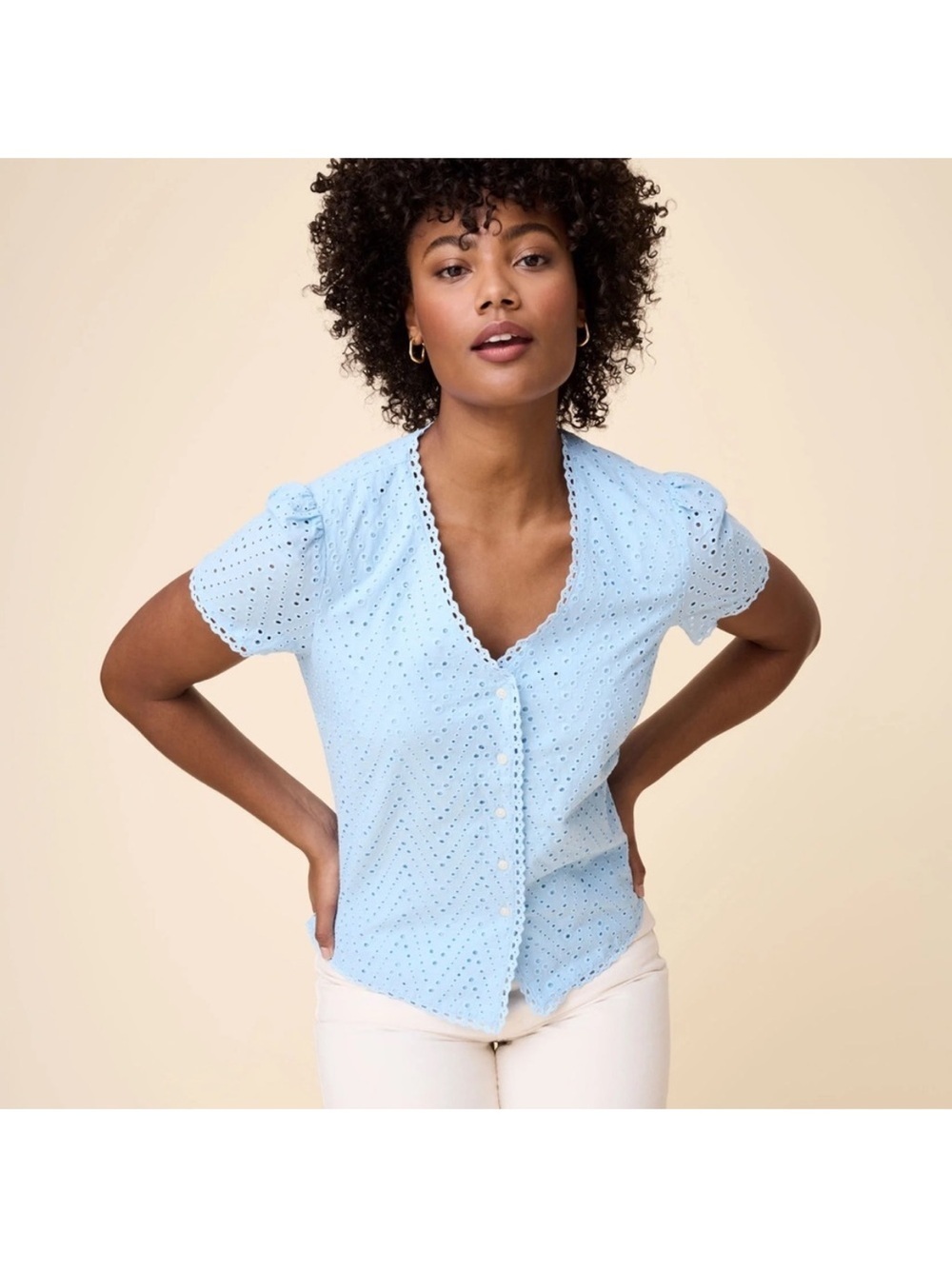 Untuckit Harriet Eyelet Button Top Womens Large Coastal Country Cottage